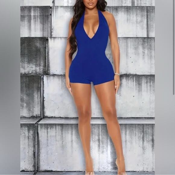 Sexy Open Back Halter Blue Romper Sz S/M - Picture 1 of 7